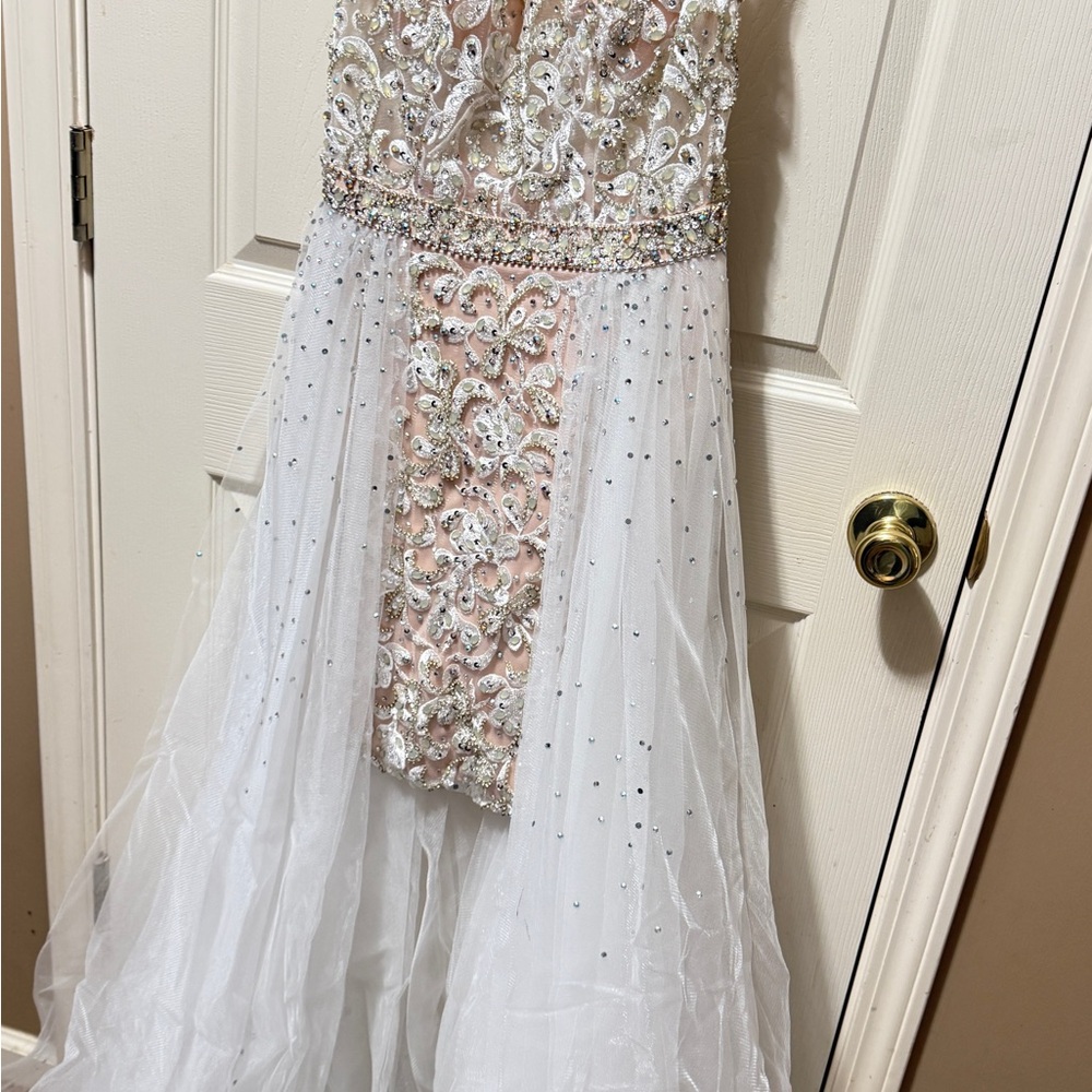 JVN by Jovani Cream Sequin Strapless Formal Gown